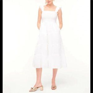 J. Crew Smocked Tiered Midi Dresses - White